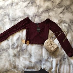 Forever 21 burgundy long sleeve crop top L